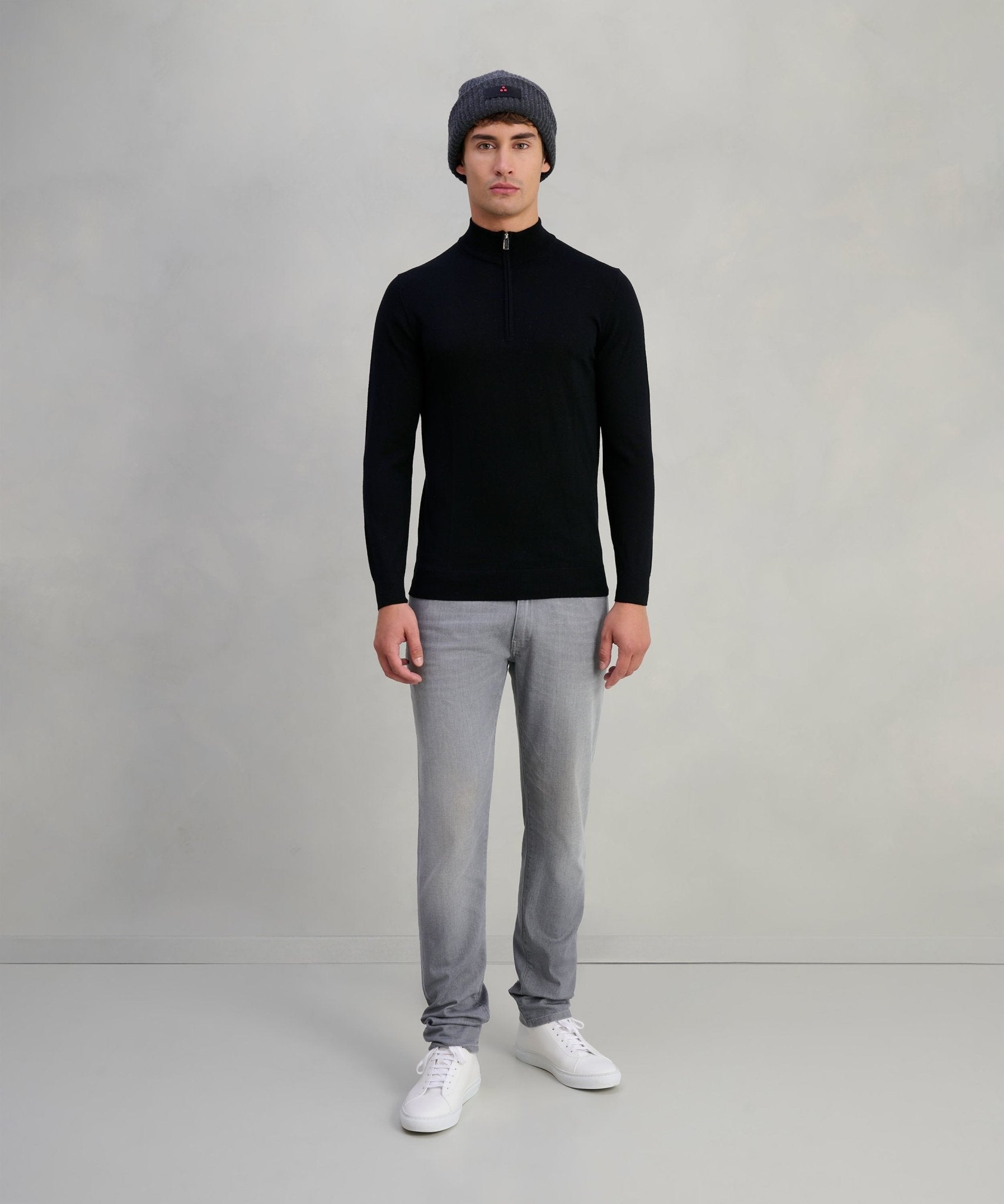 Profuomo Trui half - zip merinowol zwart - The Society Shop