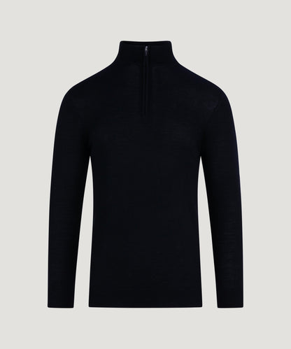 Profuomo Trui half - zip merinowol zwart - The Society Shop