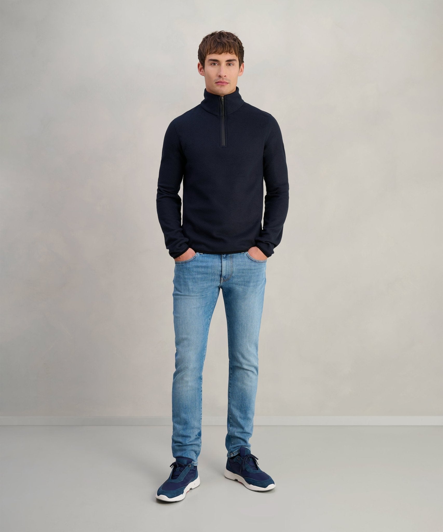 SOCI3TY Trui half - zip polar fleece donkerblauw - The Society Shop