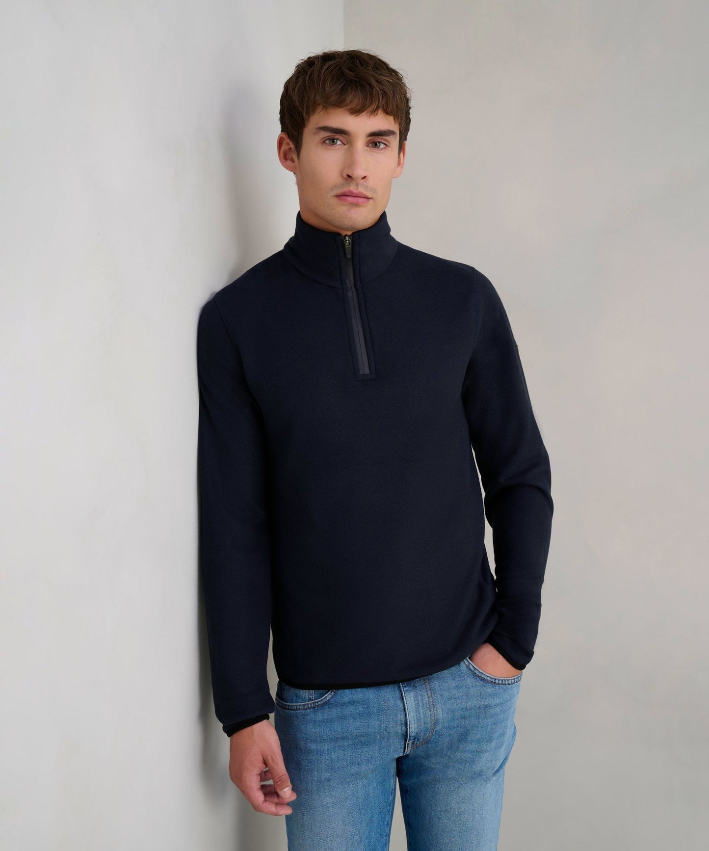 SOCI3TY Trui half - zip polar fleece donkerblauw - The Society Shop