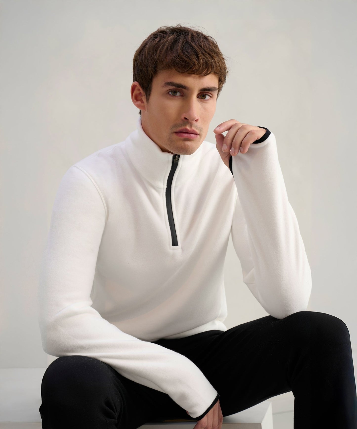 SOCI3TY Trui half - zip polar fleece off - white - The Society Shop