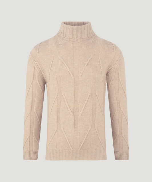 SOCI3TY Trui turtleneck heavy cable knit wol/kasjmier beige - The Society Shop