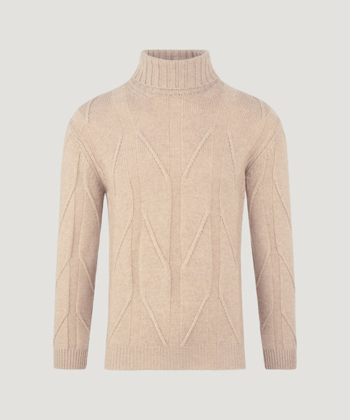 Trui turtleneck heavy cable knit wol/kasjmier beige