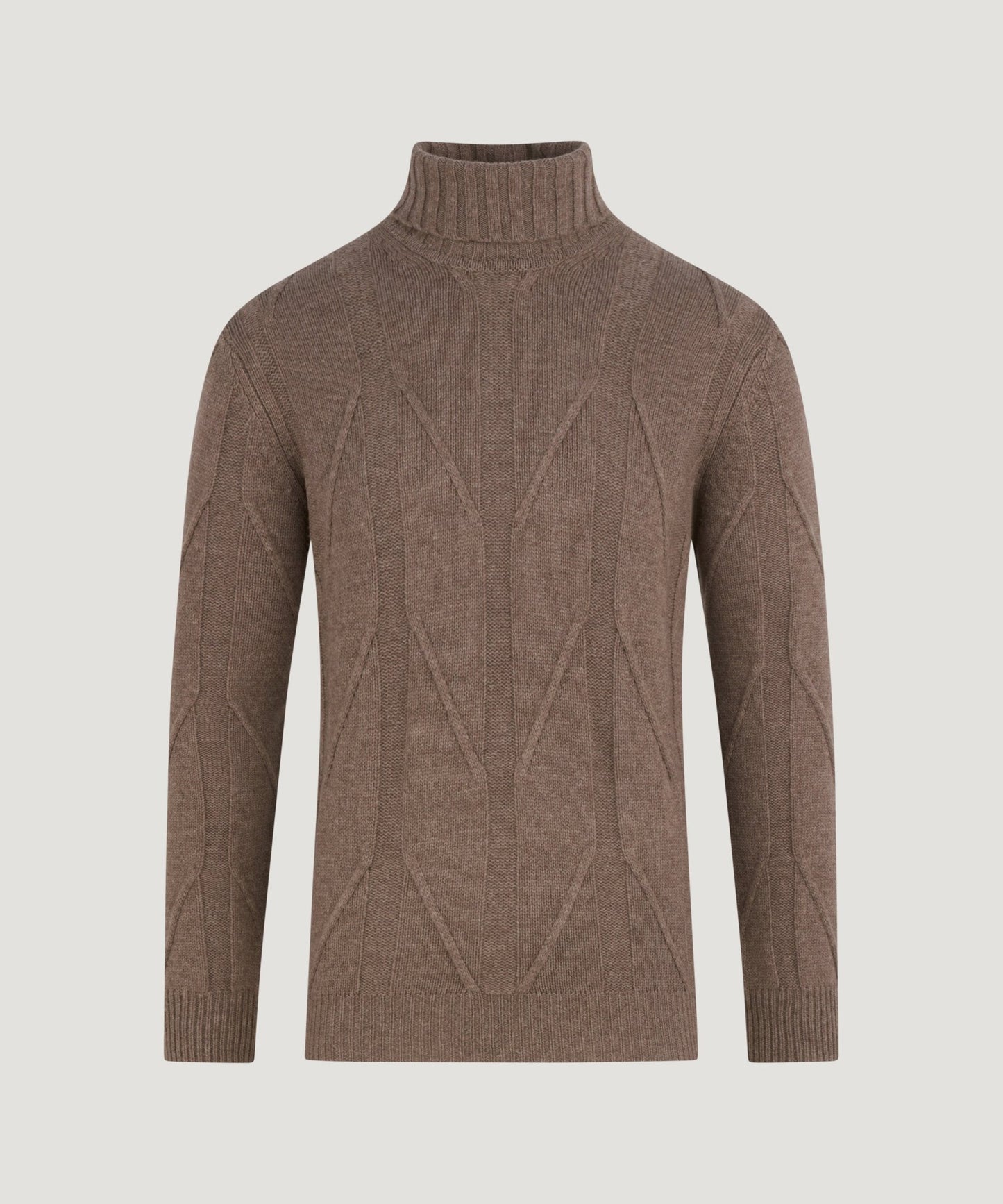 SOCI3TY Trui turtleneck heavy cable knit wol/kasjmier bruin - The Society Shop