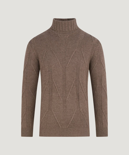 SOCI3TY Trui turtleneck heavy cable knit wol/kasjmier bruin - The Society Shop