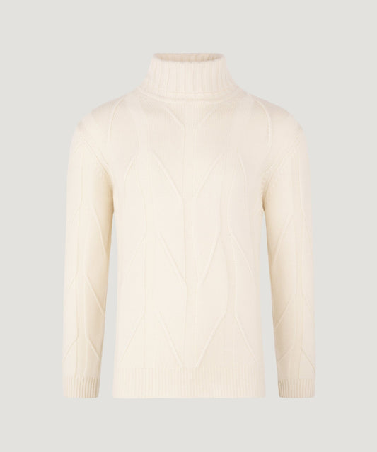 SOCI3TY Trui turtleneck heavy cable knit wol/kasjmier off - white - The Society Shop