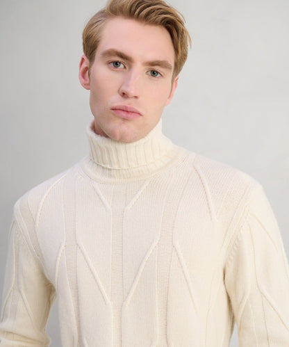 SOCI3TY Trui turtleneck heavy cable knit wol/kasjmier off - white - The Society Shop