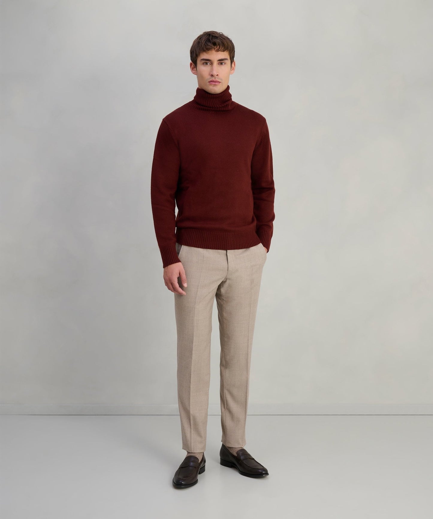 SOCI3TY Trui turtleneck merinowol bordeauxrood - The Society Shop