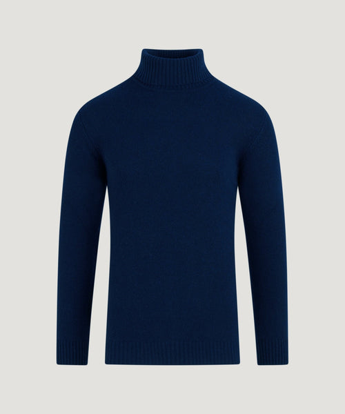 Trui turtleneck merinowol donkerblauw