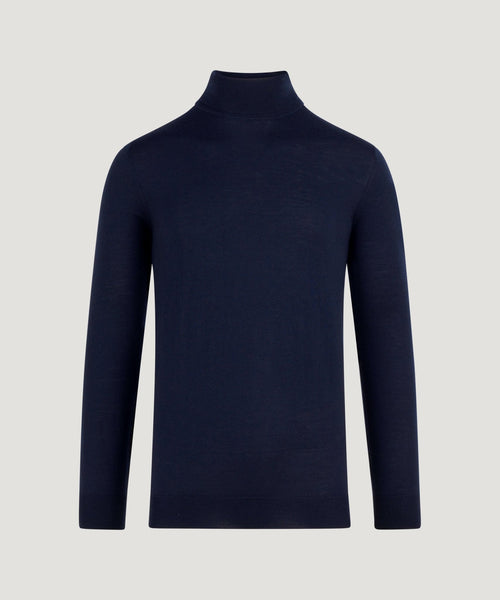 Trui turtleneck merinowol donkerblauw