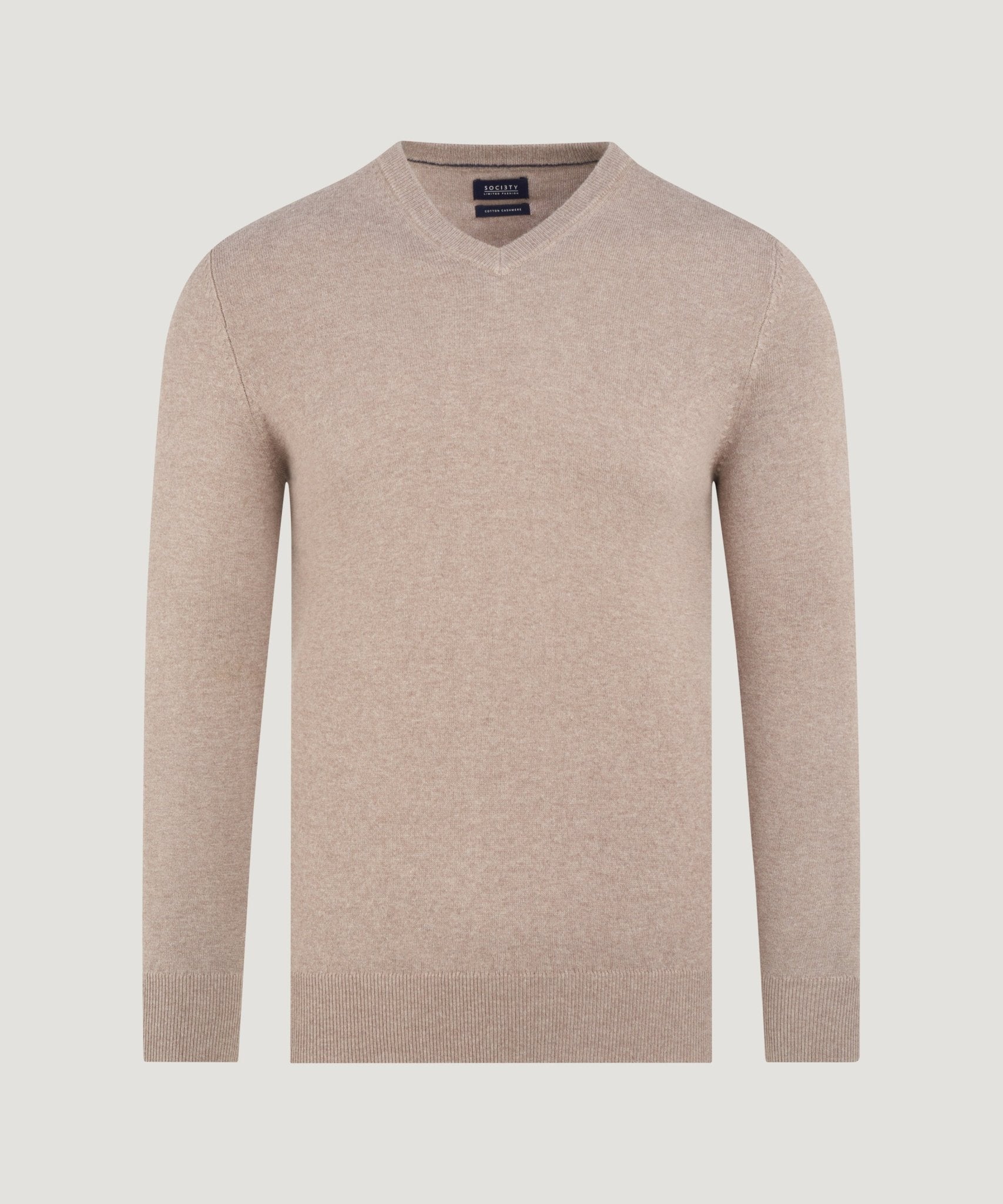 SOCI3TY Limited Trui v - neck Cotton Cashmere beige - THE SOCIETY SHOP