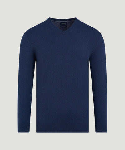 SOCI3TY Limited Trui v - neck Cotton Cashmere donkerblauw - THE SOCIETY SHOP
