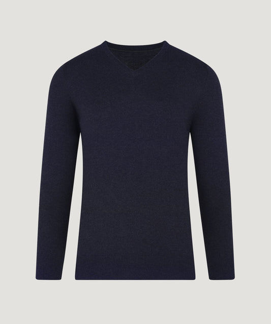 SOCI3TY Trui v - neck katoen/kasjmier neat navy - The Society Shop