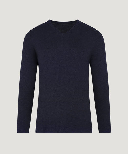 Trui v-neck katoen/kasjmier neat navy