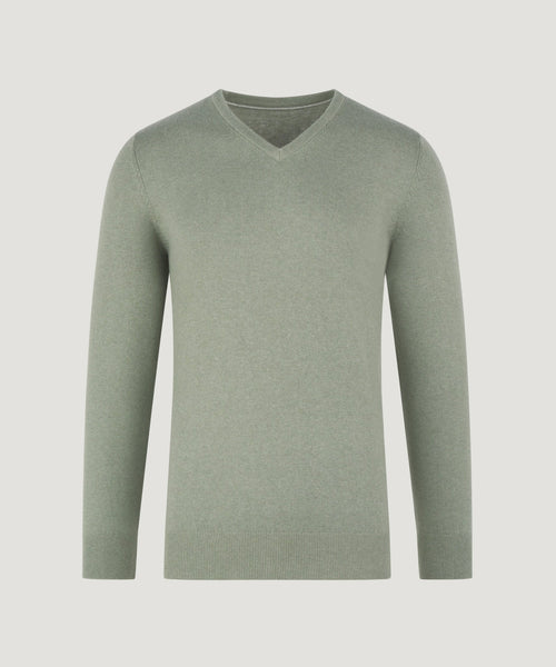 Trui v-neck katoen/kasjmier poplar