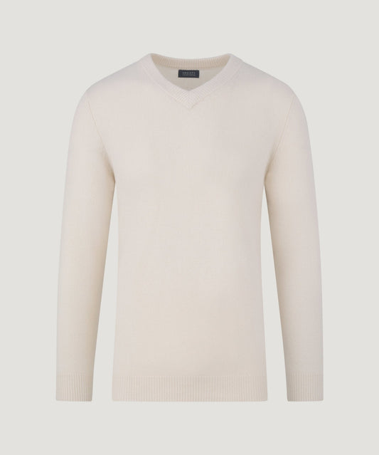 SOCI3TY Trui v - neck New England merinowol off - white - The Society Shop