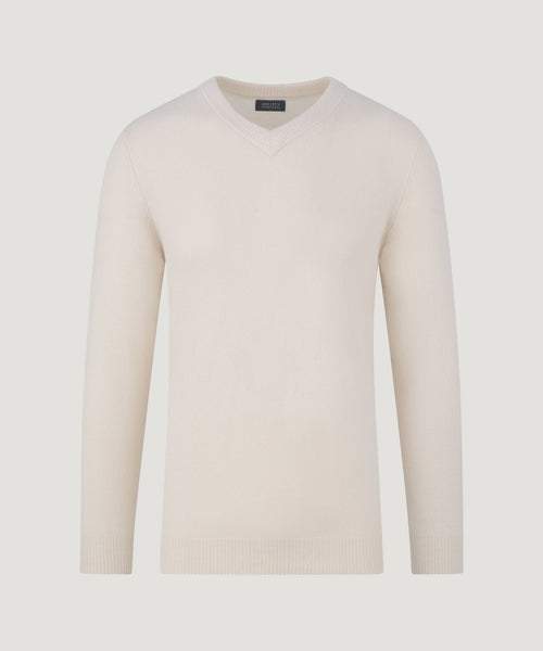 Trui v-neck New England merinowol off-white