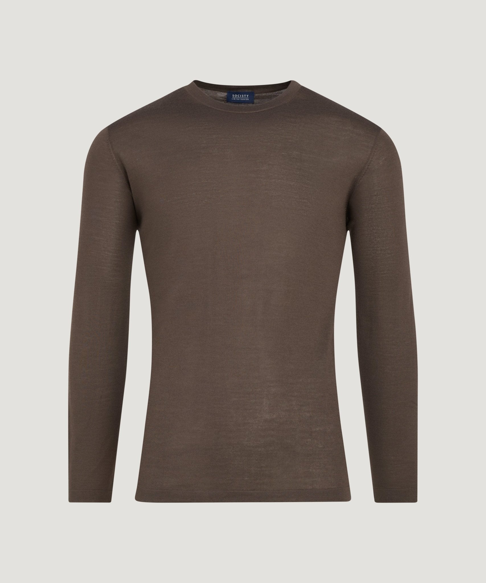 SOCI3TY Tubular knit crewneck trui merinowol bruin - THE SOCIETY SHOP
