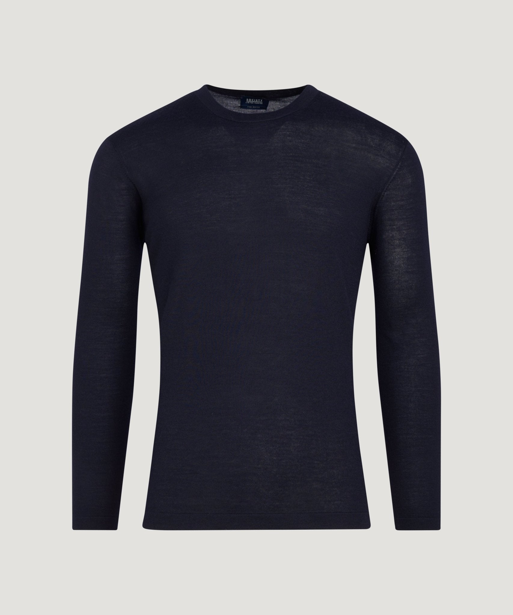 SOCI3TY Tubular knit crewneck trui merinowol donkerblauw - THE SOCIETY SHOP