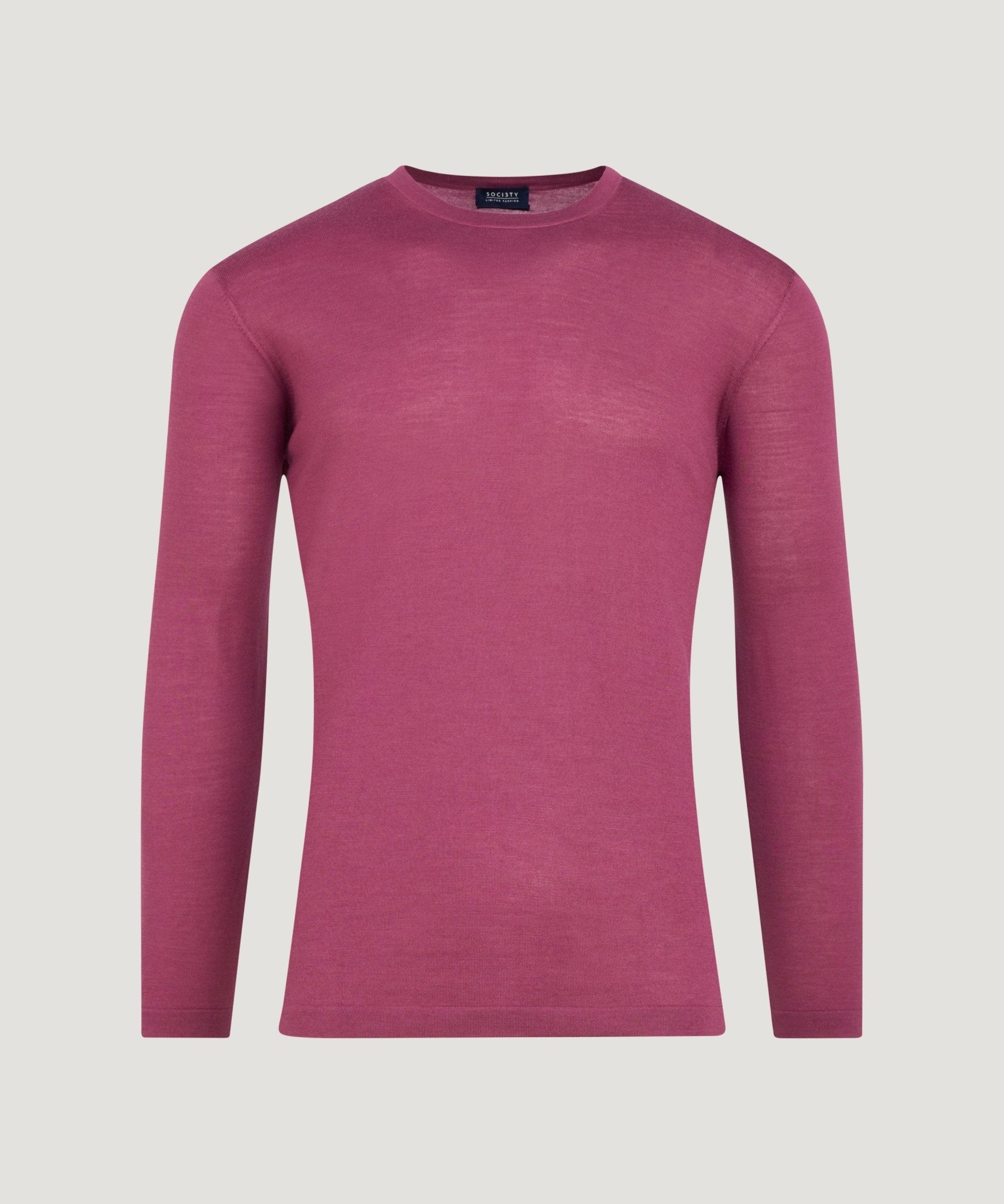 SOCI3TY Tubular knit crewneck trui merinowol magenta - THE SOCIETY SHOP