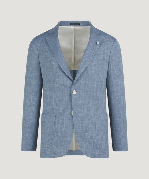 Tweedelig pak wol/linnen lichtblauw (woven by Loro Piana)