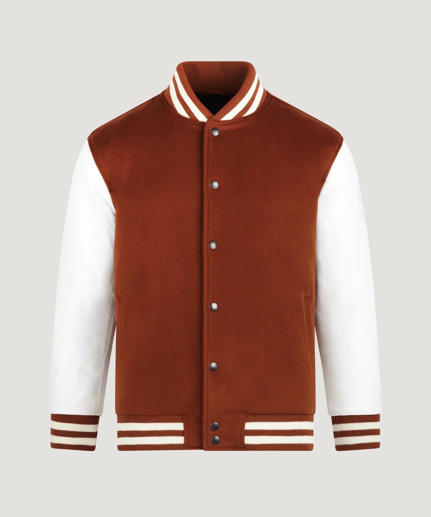 SOCI3TY Varsity jacket donkeroranje wol en kasjmier - The Society Shop