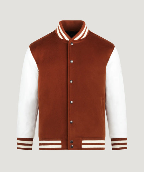 Varsity jacket donkeroranje wol en kasjmier