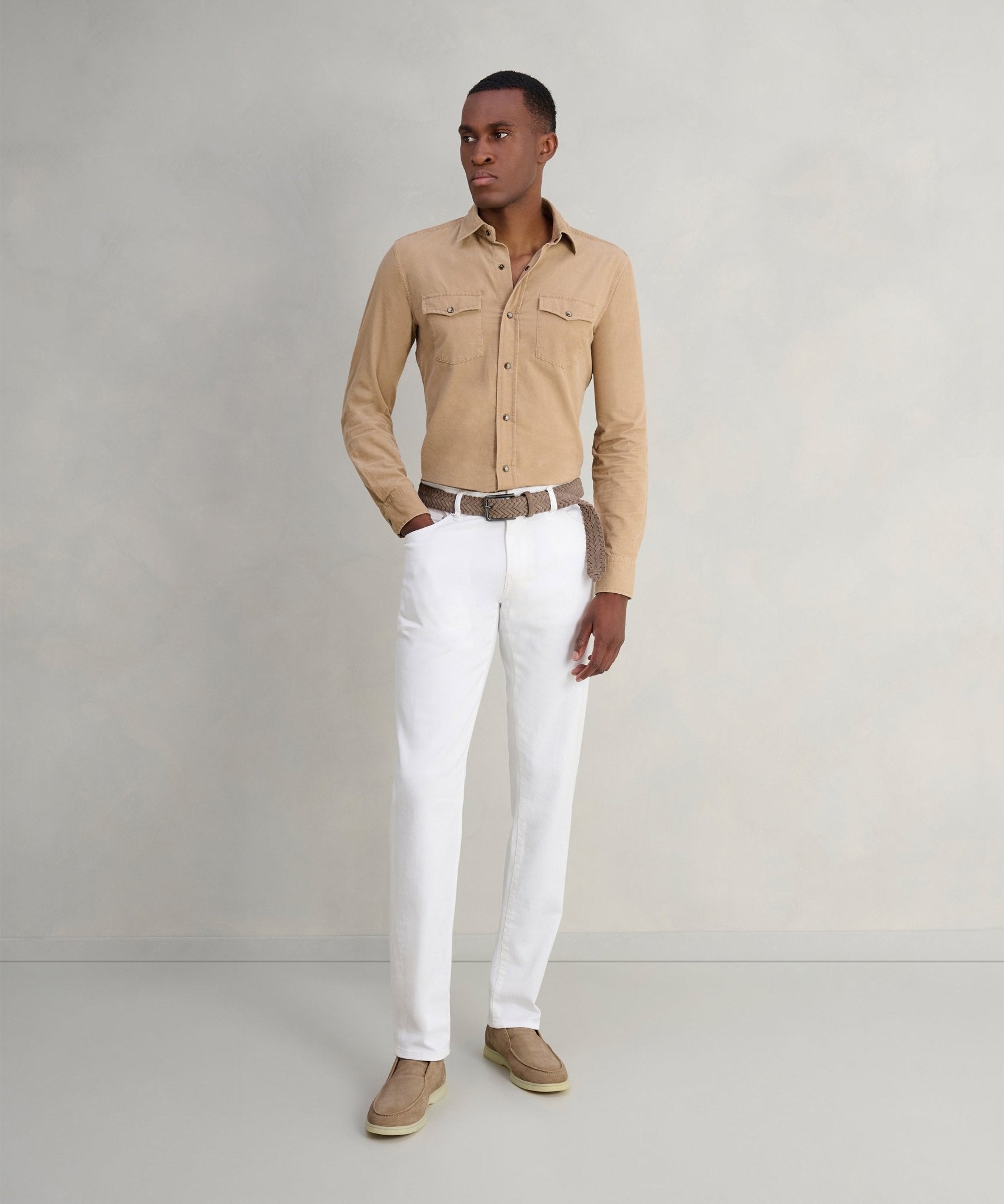 Profuomo Western overhemd katoen ribcord camel - The Society Shop