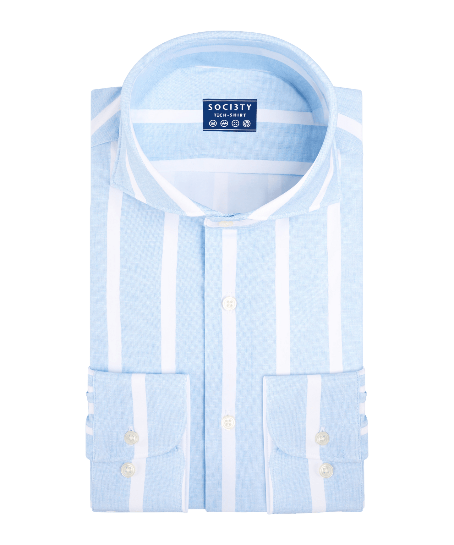 Overhemd techfabric lichtblauw/wit gestreept