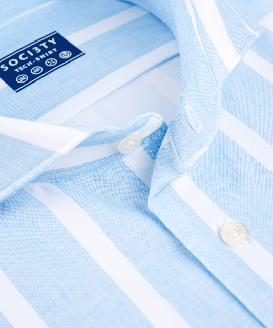 Overhemd techfabric lichtblauw/wit gestreept