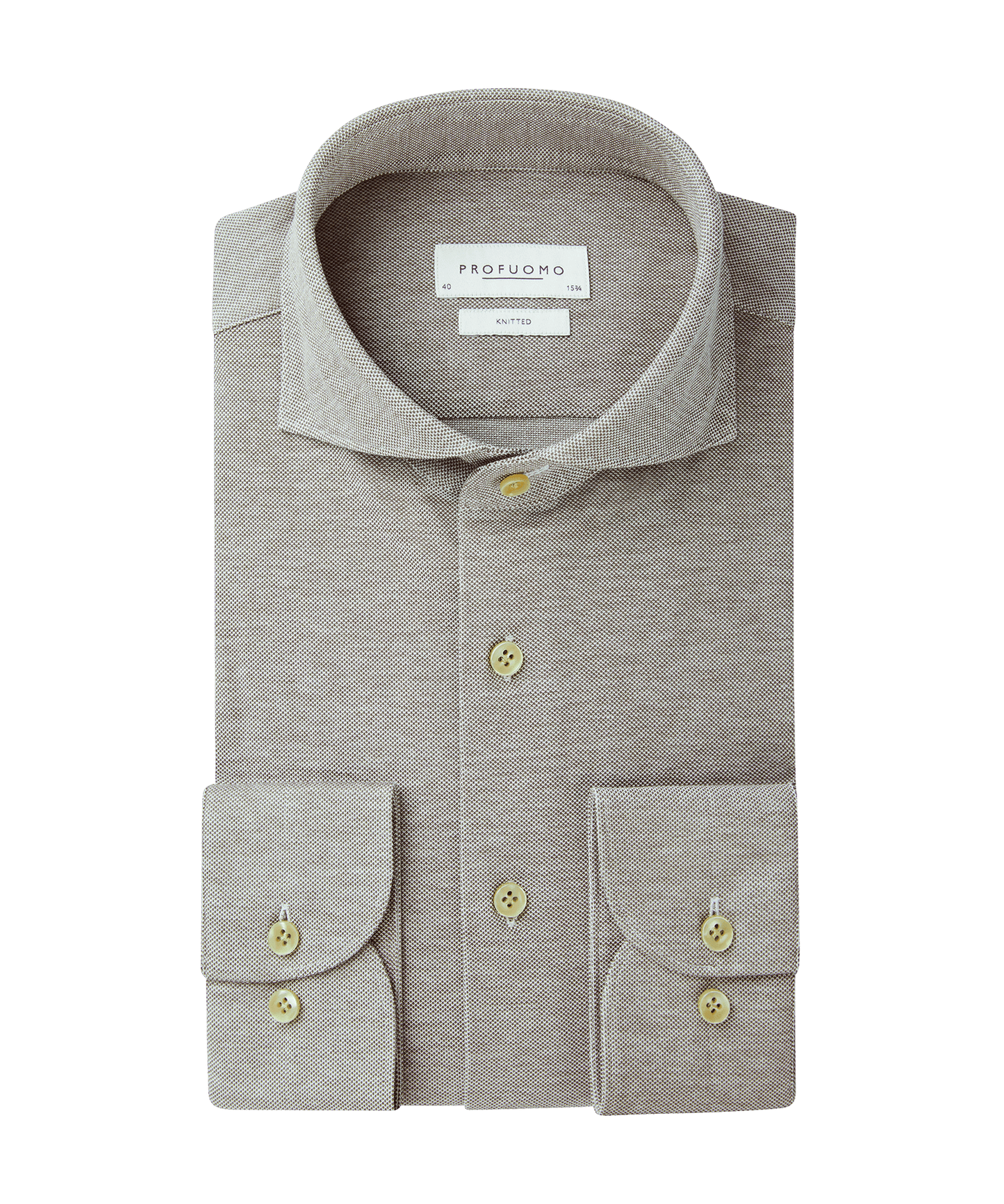 Knitted overhemd katoen lichtbruin