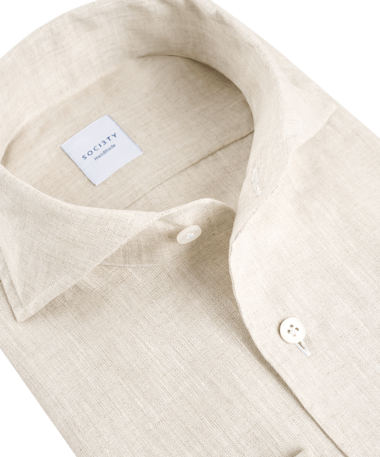 SOCI3TY Handmade overhemd linnen lichtbruin detail1