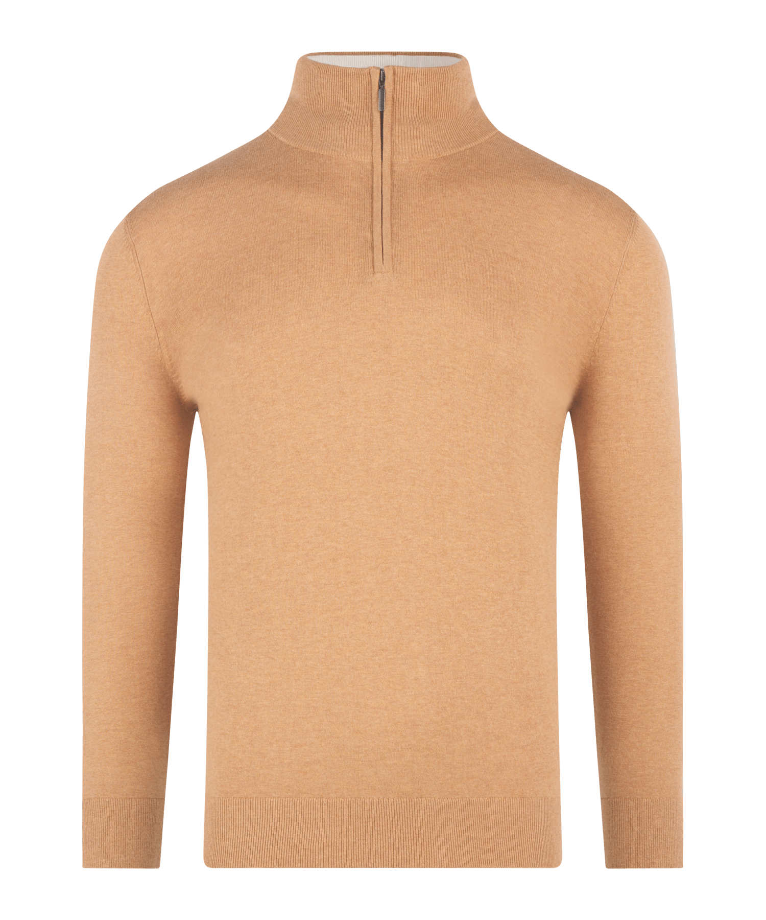 Trui half-zip katoen en kasjmier lichtbruin