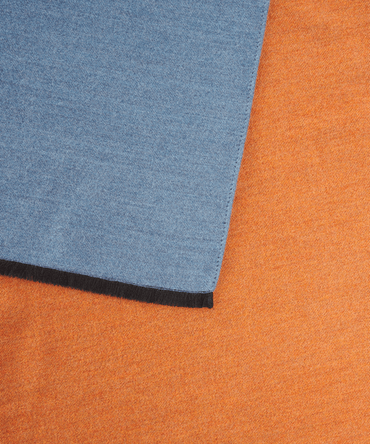 Sjaal wol en zijde blauw/oranje