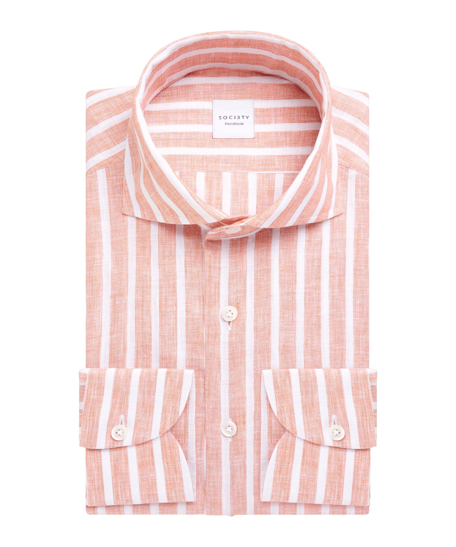 SOCI3TY Handmade Linnen overhemd gestreept perzik - The Society Shop